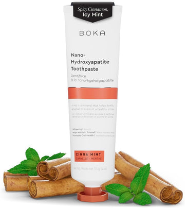 Boka Fluoride Free Toothpaste- Nano Hydroxyapatite, Remineralizing, Sensitive Teeth, Whitening - Dentist Recommended for Adult, Kids Oral Care - Cinnamon Mint Flavor, 4 Fl Oz 1Pk - US Manufactured