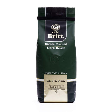 Café Britt® - Costa Rican Dark Roast Coffee (12 Oz.) - Whole Bean, Arabica Coffee, Kosher, Gluten Free, 100% Gourmet & Dark Roast (1 Year Shelf-Life)