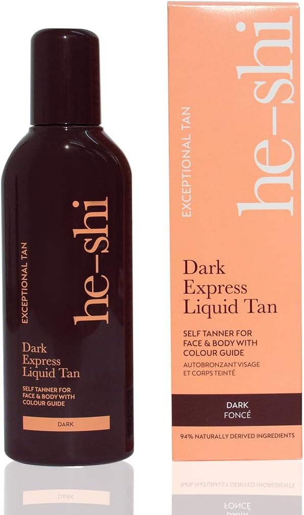 He-Shi Self Tan Express Instant Fake Tan Liquid – Dark Natural Quick Dry Formula With Tropical Smell - Vegan & Cruelty Free - Dark Bronzing Glow (150Ml)