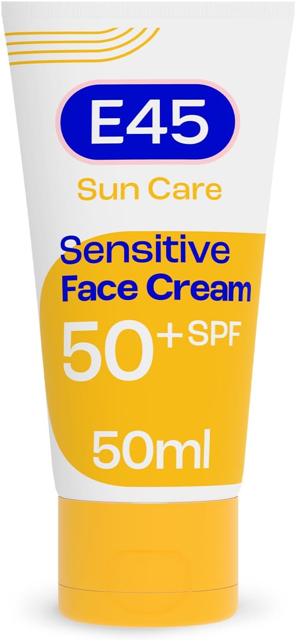 E45 Spf50+ Sensitive Sun Cream For Face With Hyaluronic Acid - Uva And Uvb Protection - Fragrance-Free And Dermatologically Tested Sunscreen - Suitable For Dry, Sensitive And Eczema Prone Skin (50Ml)