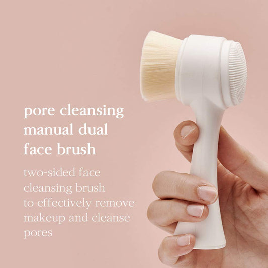 Nooni Pore Cleansing Tool - Manual Dual Brush | Facial Massager And Exfoliator, Soft Bristle & Silicone Brush, 1 Count