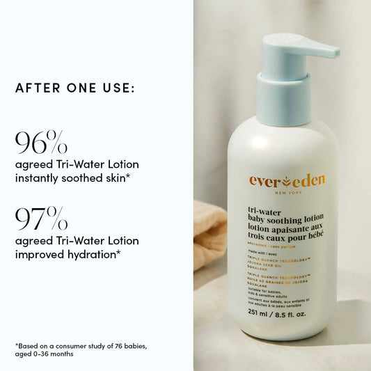 Evereden Tri Water Baby Lotion, 8.5 fl oz. | Clean and Clean Baby Care | Non-toxic and Fragrance Free | Ingredients