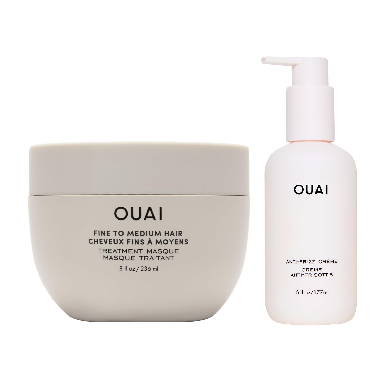 OUAI Anti Frizz Hair Treatment Bundle - Includes Anti Frizz Crème + Fine to Medium Treatment Masque (2 Count, 6 Oz/ 8 Oz)