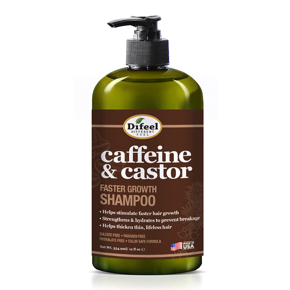 Difeel Caffeine & Castor Faster Growth Shampoo 12 Oz., Made With Castor Oil For Hair Growth, Sulfate Free Shampoo