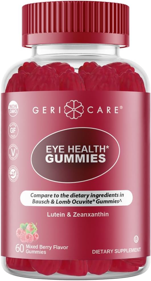 Gericare Eye Support Gummies – Daily Lutein & Zeaxanthin Supplement For Vision Health – Naturally Sourced, Plant-Based, Non-Gmo, Gluten-Free – 60 Chewable Mixed Berry Gummies