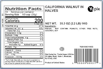 Yupik Raw California Walnuts, Halves, 2.2 Lb, Kosher, Gluten-Free, Vegan, Crunchy Nuts, Unsalted, Unroasted, Source Of Omegas, Healthy Snacks, Ideal For Baking & Cooking