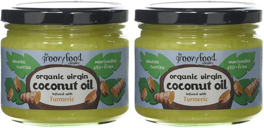 The Groovy Food Company Organic Virgin Coconut Oil Infused With Turmeric, 283Ml (Pack Of 2)