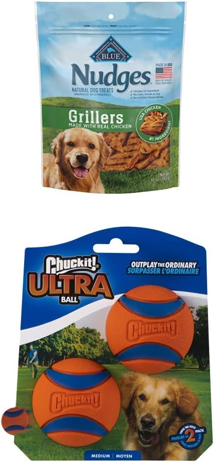 Nudges Game Day Kit for Your Dog (Chuckit! Ultra Ball with Blue Buffalo Grillers Natural Dog Treats, Chicken) : Pet Supplies