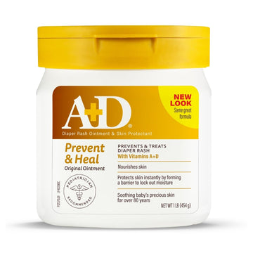A+D Original Diaper Rash Ointment, Prevents & Protects Diaper Rash, Moisturizes & Heals Dry Skin With Vitamins A&D, 16Oz Jar