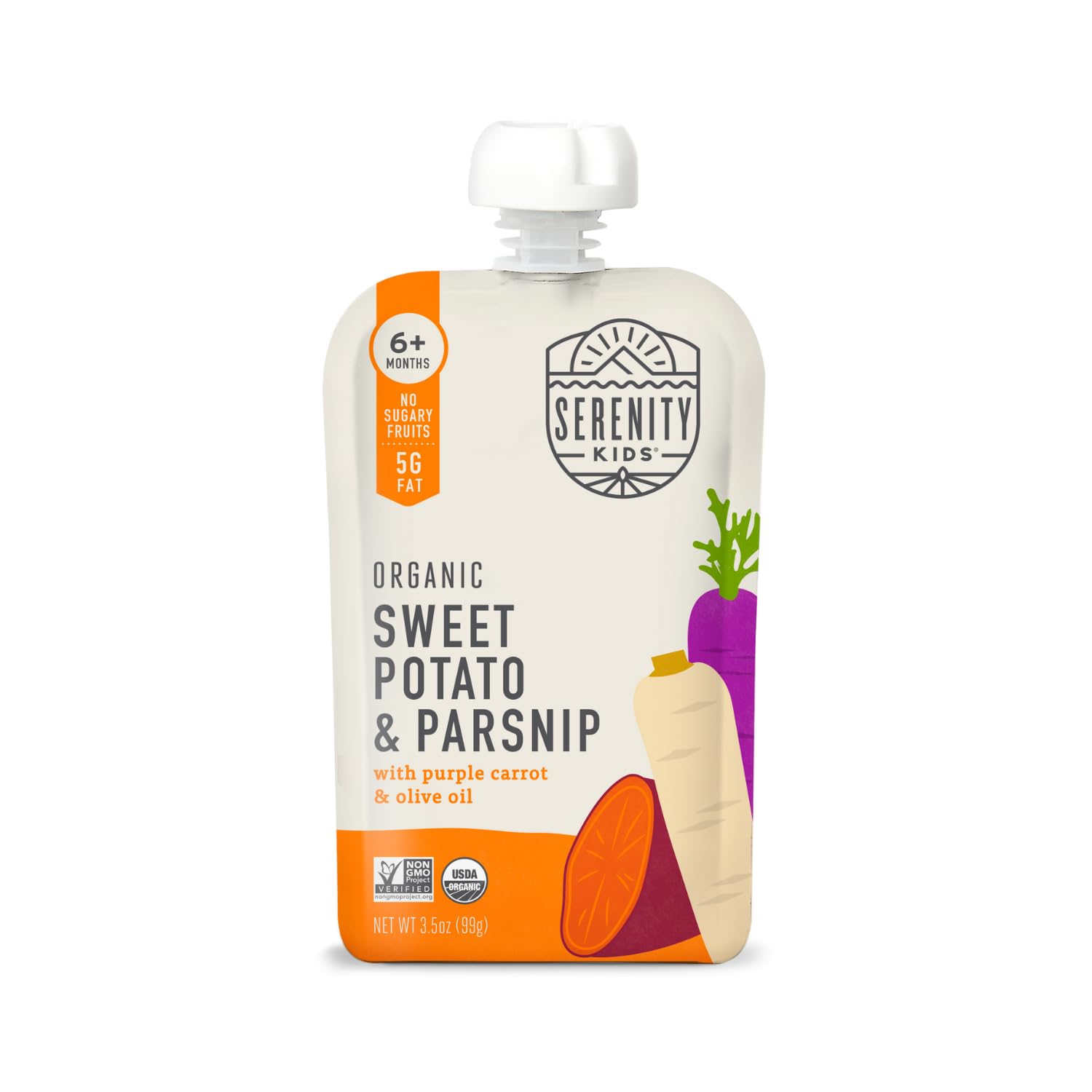 Serenity Kids 6+ Months Usda Organic Veggie Puree Baby Food Pouches | No Sugary Fruits Or Added Sugar | Allergen Free | 3.5 Ounce Bpa-Free Pouch | Sweet Potato & Parsnip | 12 Count