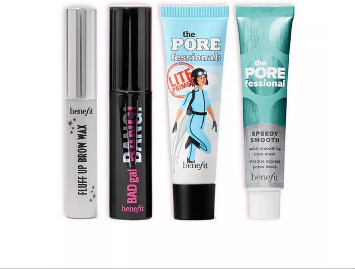 Benefit Bene Bundle TRIAL SIZE Fluff Up Brow Wax, BADgal BANG! Mascara, POREfessional Lite Primer and Mask