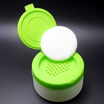 Green Plastic Empty Portable Baby Skin Care After-Bath Powder Puff Talcum Powder Case Container Dispensor Make-up Loose Powder Box Holder Bottle Container Travel Kit with Powder Puff and Sifter : Baby