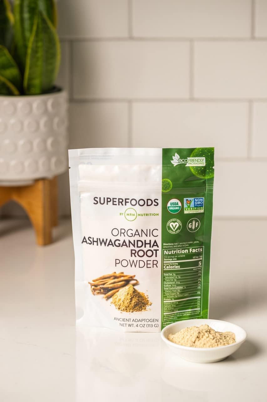 MRM Nutrition Organic Ashwagandha Root Powder | Superfoods | Ancient adaptogen | Antioxidants | Vegan + Gluten-free | 113 servings : Health & Household