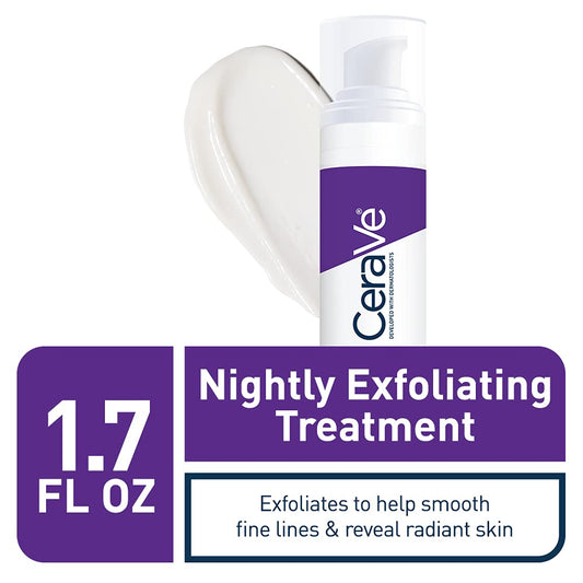 Cerave Skin Renewing Nightly Exfoliating Treatment, Anti Aging Serum With 5% Blend Of Glycolic Acid & Lactic Acid, Wrinkles & Dark Spot Corrector For Face, Exfoliating Gel, 1.7 Oz