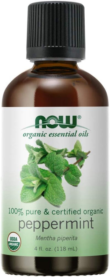 Now Foods Essential Oils, Organic Peppermint Oil, Invigorating Aromatherapy Scent, Steam Distilled, 100% Pure, Vegan, Child Resistant Cap, 4-Ounce