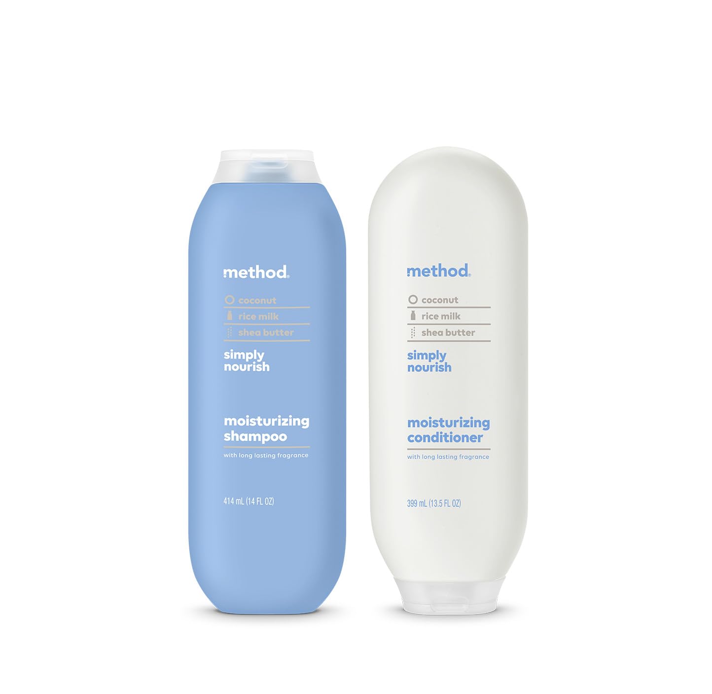 Method Daily Simply Nourish Moisturizing Hair Care Shampoo (14 oz) + Conditioner (13.5 oz) with Shea Butter, Coconut, and Rice Milk, Paraben and Sulfate Free