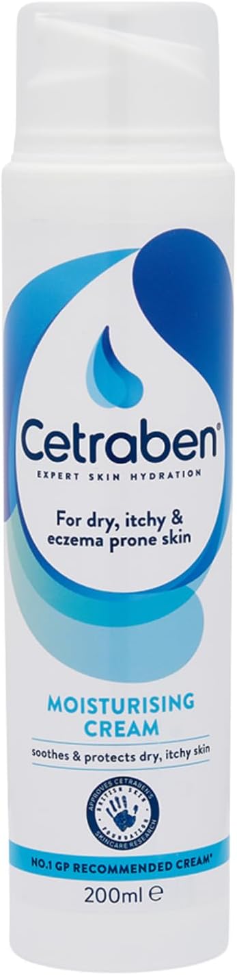 Cetraben Moisturising Cream, For Dry, Itchy, Sensitive & Eczema-Prone Skin, Soothe, Moisturise, Hydrate, & Protect, Dermatological Moisturiser, Daily Use On The Body, Fragrance Free, 1 X 200Ml