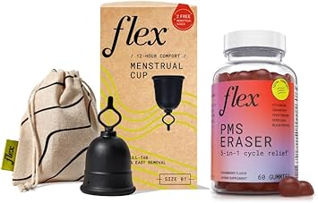 Flex Cup - Reusable Menstrual Cup - Size 01 + Pms Eraser - Natural Gummies To Help With Pms Symptoms (Bundle)