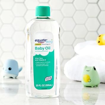 Equate Baby Hypoallergenic Baby Oil, Enriched with Aloe vera & vitamin E formula, 20 fl oz