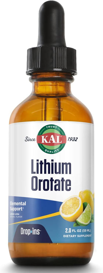 Kal Lithium Orotate Dropins, Chelated | Mood & Relaxation Support | Natural Lemon Lime Flavor | 2Oz, Approx. 60 Serv