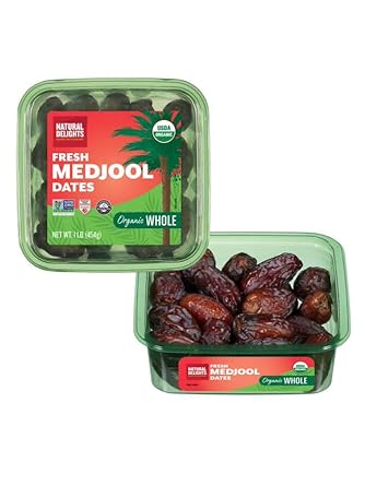 Natural Delights Organic Medjool Dates – Large & Plump Usda Certified , Non-Gmo Verified, Good Source Of Fiber, Naturally Sweet Fruit Snack, Perfect For On-The-Go - Whole Medjool Dates Organic, 1 Lb Oz Container