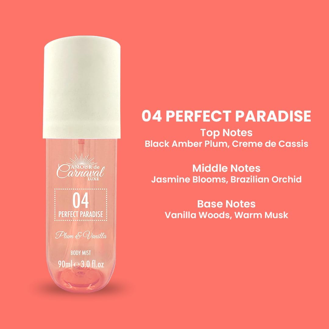 Brazilian Inspired Perfume, Body Spray Body Mist Fragrance Spray - Fresh And Floral Fragrance Perfume- 5 X 100Ml (Golden Sun, Sugar Berry, Perfect Paradise, Tropical Bliss, Midnight Passion)