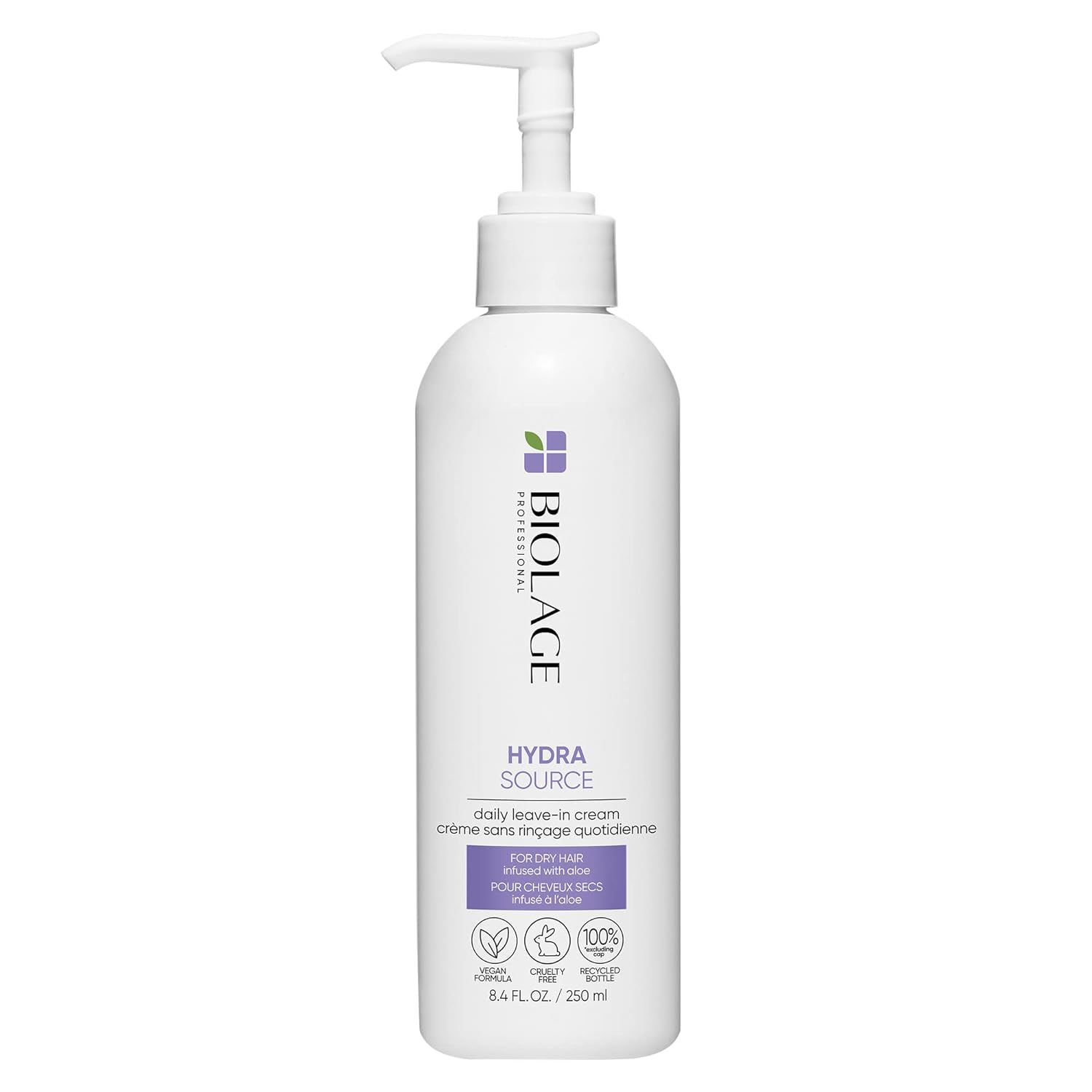 Biolage Hydra Source Daily Leave-In Cream | Smooths Dry, Frizzy Hair & Prevents Breakage | Paraben-Free | For Fine To Medium Hair | Vegan | Helps Repair Split Ends | Salon Treatment | 8.5 Fl. Oz