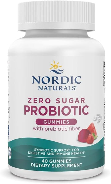 Nordic Naturals Zero Sugar Probiotic Gummies - Strawberry Watermelon Flavor - 40 Gummies - Supports Digestive Wellness & Immune Health - Non-GMO - Third Party Tested - Vegan - 20 Servings