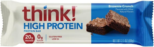 Think! Protein Bars, High Protein Snacks, Gluten Free, Kosher Friendly, Brownie Crunch, Nutrition Bars, 2.1 Oz Per Bar, 12 Count (Packaging May Vary)