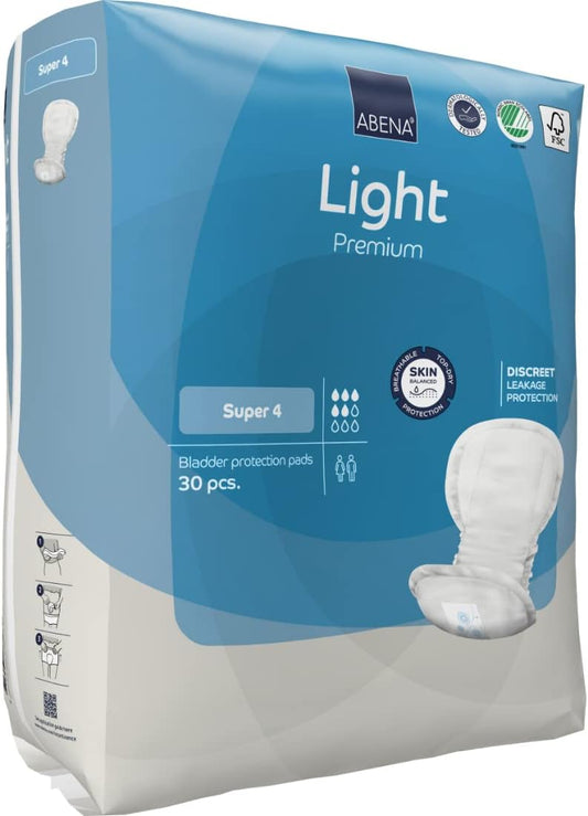 ABENA Light Incontinence Pads, Eco-Labelled Women's Pads Adults, Breathable and Comfortable with Fast Absorption and Protection, Light Maxi 4, White, 1000 ml, 30 PK