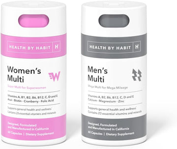 Health By Habit His & Hers Kit - Men's Multi Supplement (60 Capsules) & Women's Multi Supplement (60 Capsules), Non GMO, Sugar Free