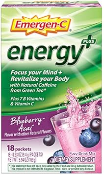 Emergen-C Energy+, With B Vitamins, Vitamin C And Natural Caffeine From Green Tea(Blueberry Acai Flavor) Dietary Supplement Drink Mix, 0.33 Ounce Powder Packets(Pack of 18)