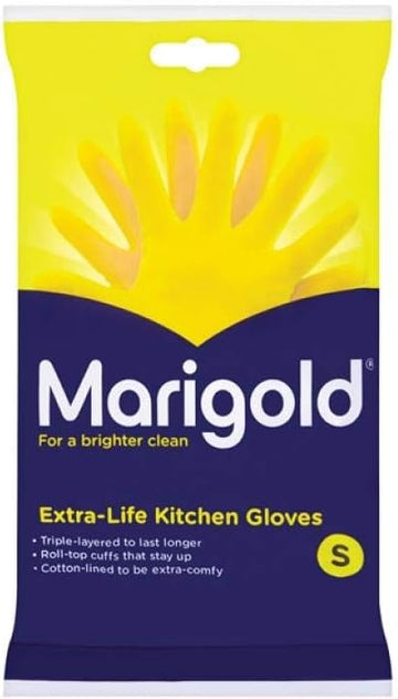 Marigold Unisex Gloves, Marigold Extra Life Kitchen Gloves Small, Yellow