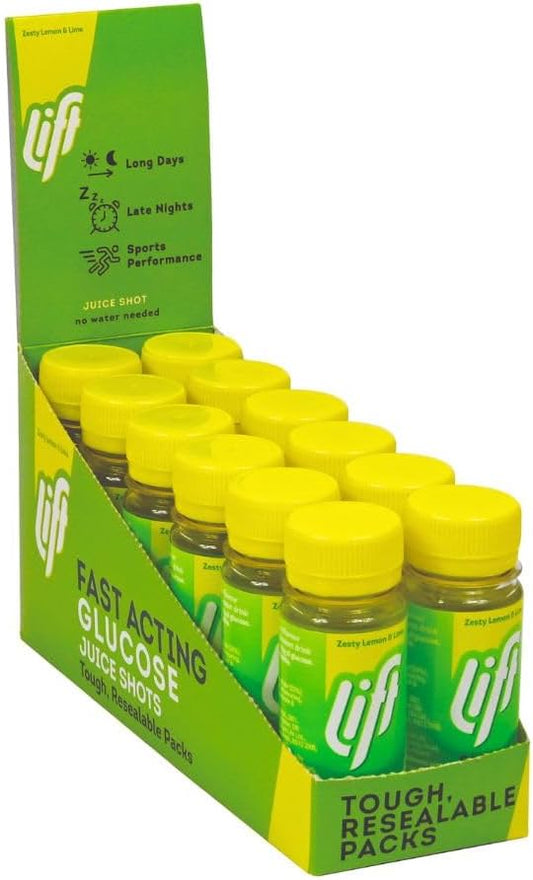 Lift Fast-Acting Glucose Energy Juice Shots, Lemon & Lime, 12 Pack Of 60 Ml Bottles