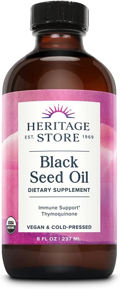 HERITAGE STORE Black Seed Oil, Organic, Cold Pressed Nigella Sativa Su