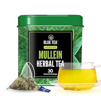 Blue Tea - Mullein Tea - 30 Tea Bags (Plant Based) | Super Anti-Oxidant | Herbal Tea - Caffeine Free - Flower Based - Vegan - Non-Bitter - Non-Gmo - Natural Ingredients | Tin Pack