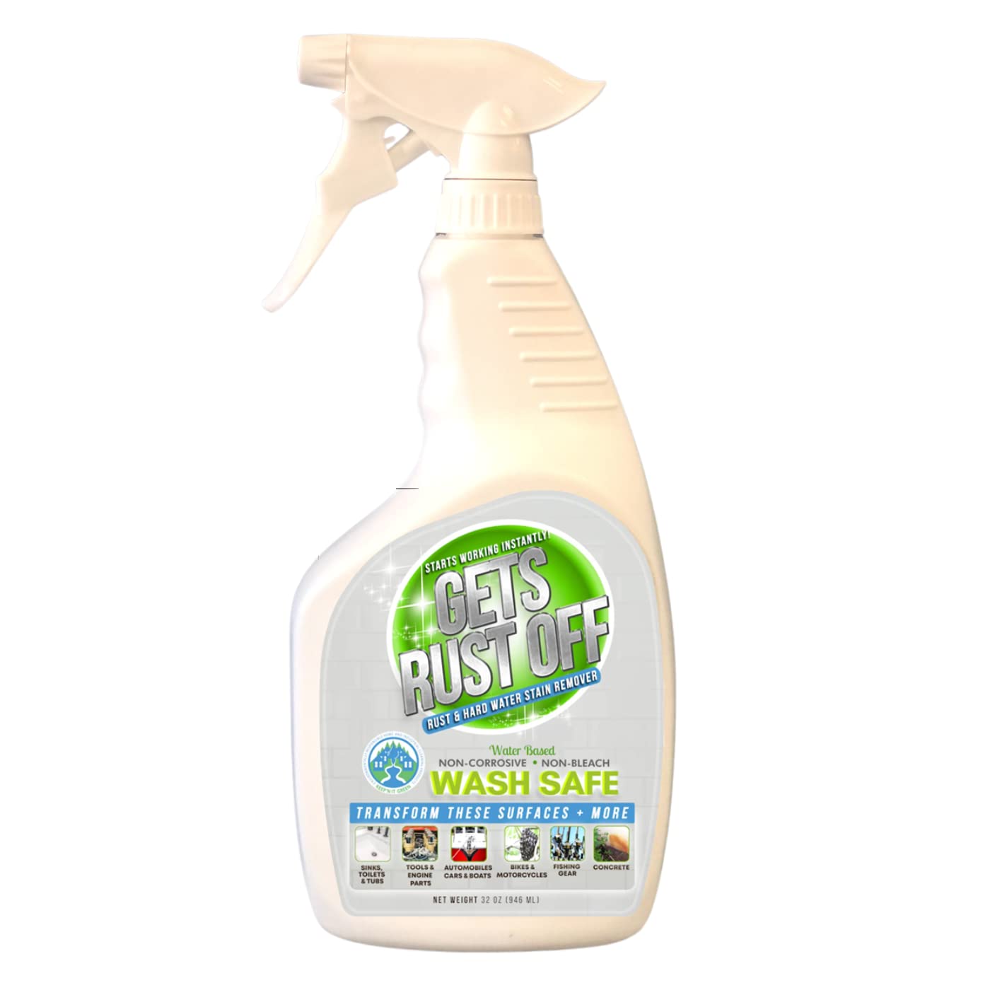 WS-RO-32 Clear Rust Off Rust and Hard Water Stain Remover, 32 oz. Spray Bottle