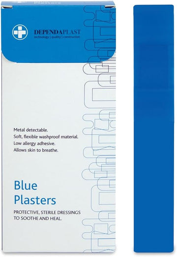 Dependaplast 50 Blue Finger Extension Plasters - 12 Cm X 2 Cm, Metal Detectable, Washproof, Visually Detectable, Food Safe