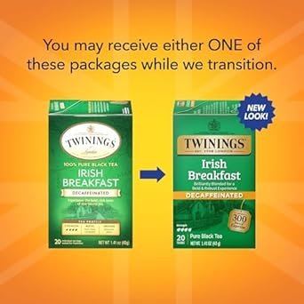 Twinings Irish Breakfast Individually Wrapped Tea Bags, 20 Count (Pack Of 6), Decaffeinated Black Tea, Flavourful, Robust, Enjoy Hot Or Iced