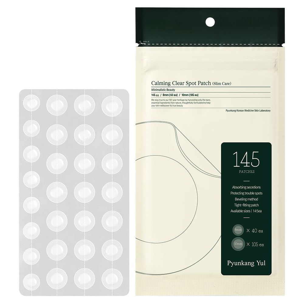 Pyunkang Yul Calming Clear Spot Patch (Slim Care)145 Count Quick, Adhesive & Invisible Oval Fit Stickers, Beveling Hydrocolloid Acne Spot Cover, Pimple Focused Skin Care For Blemishes And Zit, 2 Sized