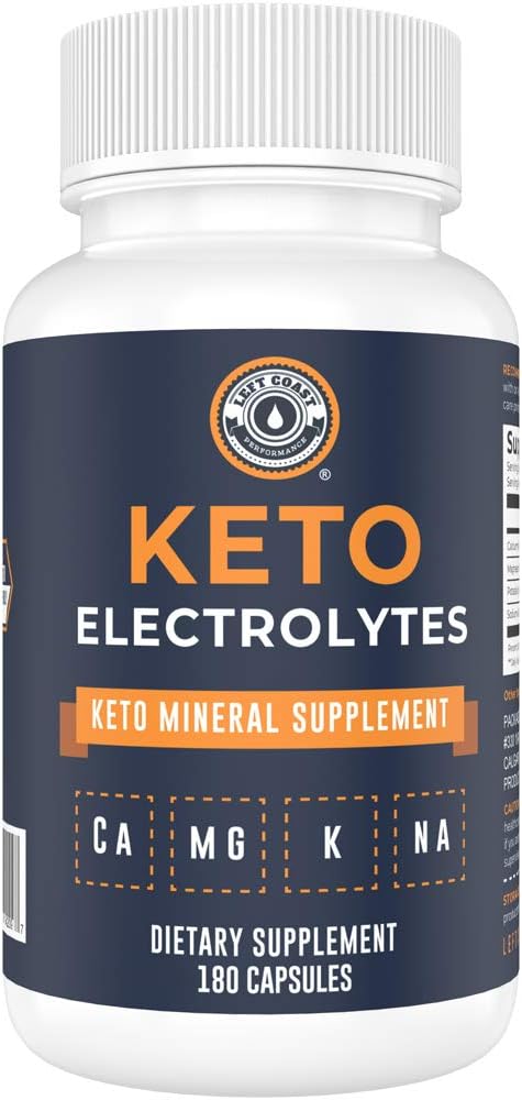 Left Coast Performance Keto Electrolyte Supplement, 180 Capsules. Electrolyte Pills for Ketogenic Diet. Magnesium, Potassium, Sodium, Calcium. Electrolytes Keto Tablets for Hydration Support