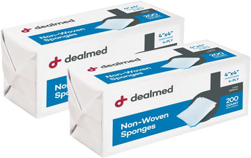 Dealmed 4" X 4" Non-Woven Gauze Sponges, 4-Ply All-Purpose Non-Sterile Gauze Pads, Absorbent Dental Gauze Wound Care For First Aid Kit/Medical Facilities, 200 Count (Pack Of 2)