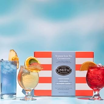 Smith Teamaker Summer Iced Tea Celebration Variety Pack, Refreshing Full Leaf Green, Herbal & White Iced Tea, Blackberry Jasmine, Hibiscus Mango & White Peach, 12 Count, 1 Quart Sachets