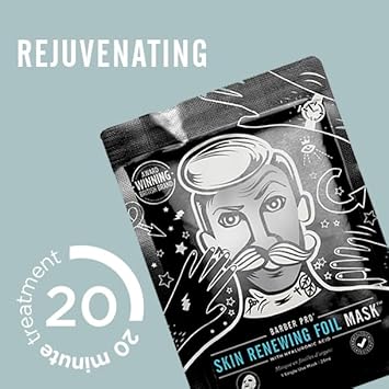 BARBER PRO SKIN RENEWING FOIL Face Mask Mens Skincare Self Warming Sheet Hydrating Anti-Aging Restorative Collagen Hyauronic Acid & Q10 Reduces Fine Lines & Wrinkles Multi Award Winning Brand : Amazon.co.uk: Beauty