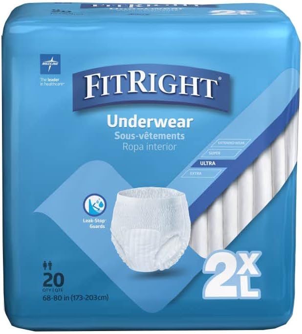 Medline Fitright Adult Incontinence Underwear, Heavy Absorbency, Xx-Large, 68-80 (80 Count)