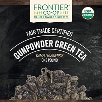 Frontier Co-Op Organic Gunpowder Green Tea Leaves, 1-Pound Bulk, Smokey Green Tea, Maintains Freshness, Kosher, Fair Trade