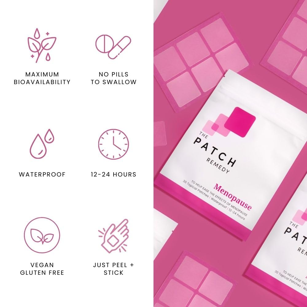 The Patch Remedy Menopause Patches for Perimenopause and Menopause | 30 Topical Patches | Waterproof | Gotu Kola, Damiana, Black Cohosh and Valerian | Lasts 12-24 Hours : Health & Household