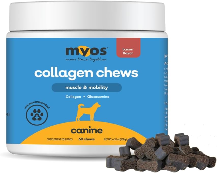 Myos Canine Muscle & Mobility Chews – Collagen & Glucosamine For Dogs - Bacon Flavor Joint Supplement For Muscle, Bone & Joint Support, 60 Count