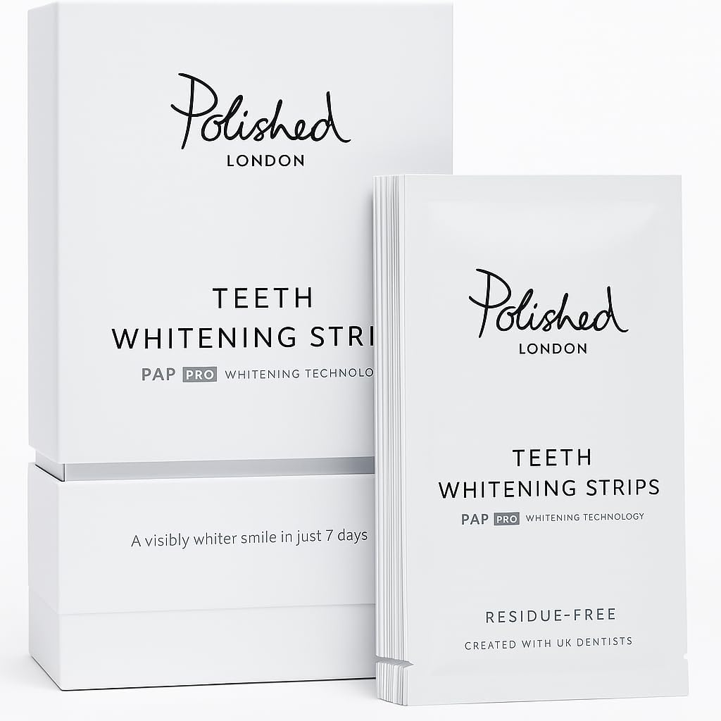 Polished London Teeth Whitening Strips - Whitening Strips For Sensitive Teeth - Enamel-Safe, No Residue, Peroxide Free Stain Remover- Premium Kit With Shade Guide, 14-Day Plan