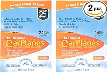 Earplanes Original Earplugs For Children/Smaller Ears, Pressure Filtering Protection For Airplane Travel (1 Pair) (Pack Of 2)